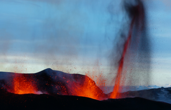 Active volcano near Eyjafjallajökull glacier