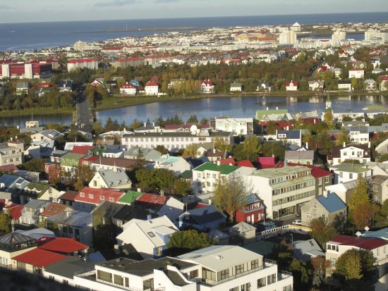 Autumn in downtown Reykjavík.  Aerial view.