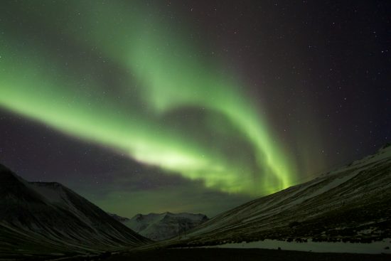 Northern lights over the Icelandic landscape