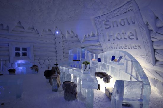 Ice Bar at the Snowhotel Kirkenes 365. Here even your glass is made of ice!