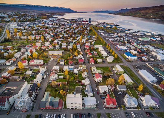 Aerial view of Akureyri and the stunning surrounds, Iceland