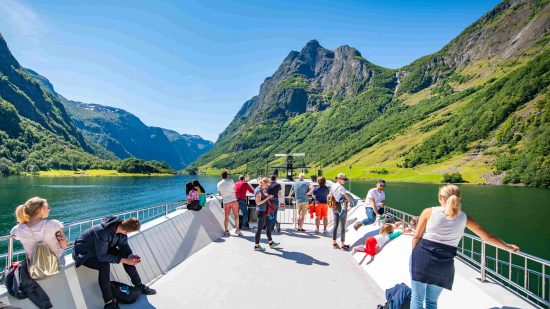 Summertime cruise on the Naeroyfjord between Flam and Gudvangen (credit: norwaysbest.com)