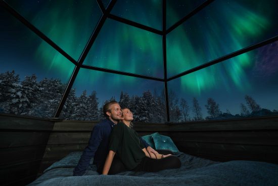 Experience the Northern Lights from your cosy glass igloos at Arctic SnowHotel & Glass Igloos