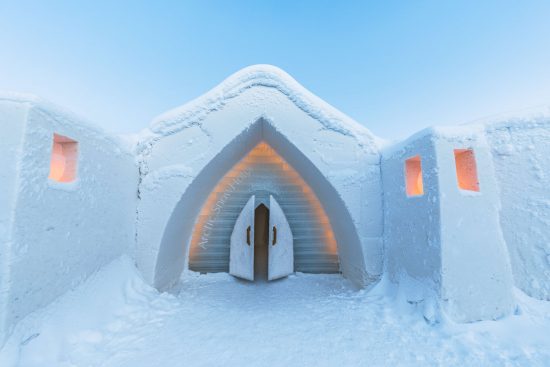 Main entrance to the Arctic SnowHotel. One of the biggest SnowHotels in the world